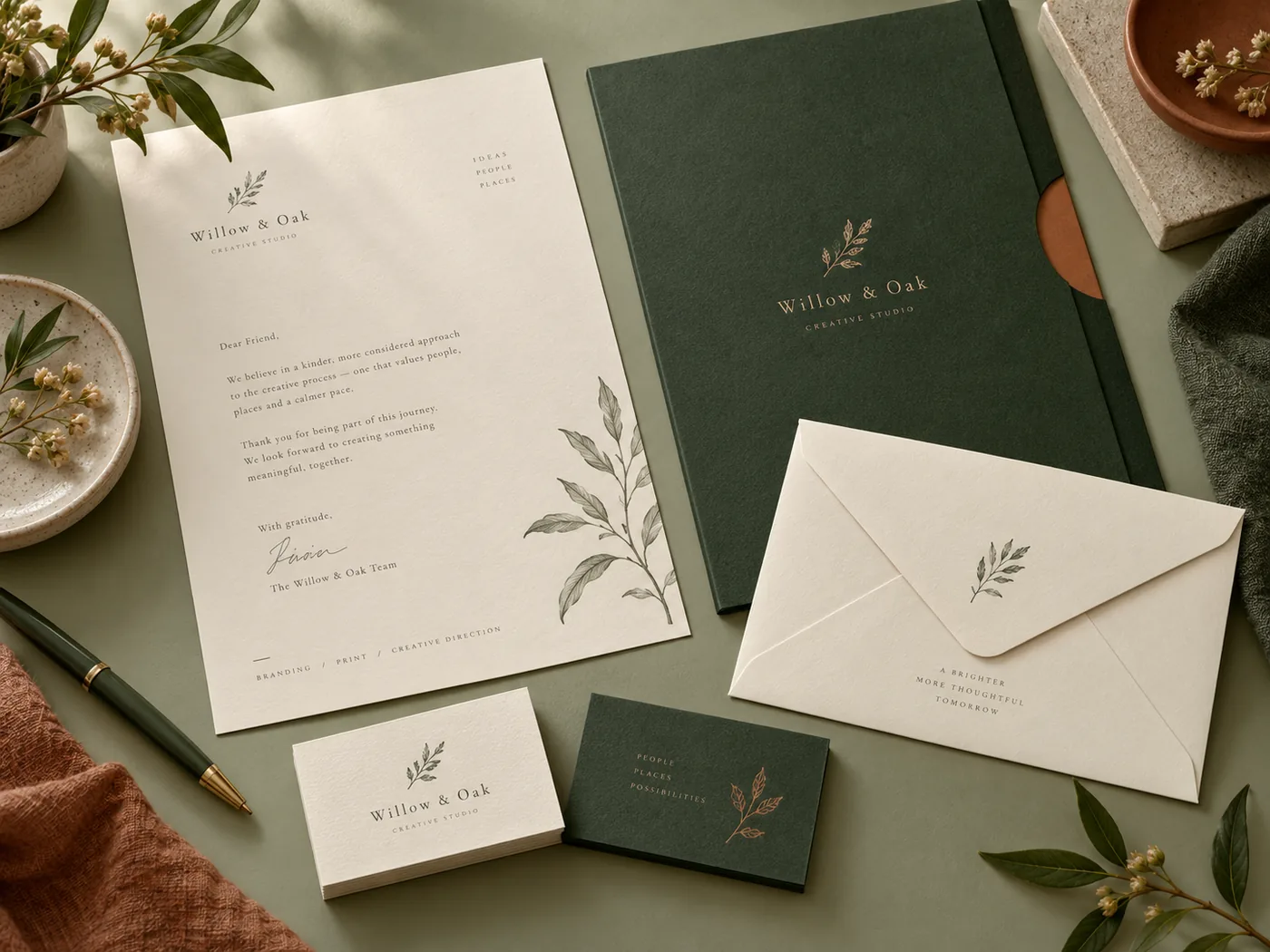 Coordinated printed letterhead, envelope and presentation folder